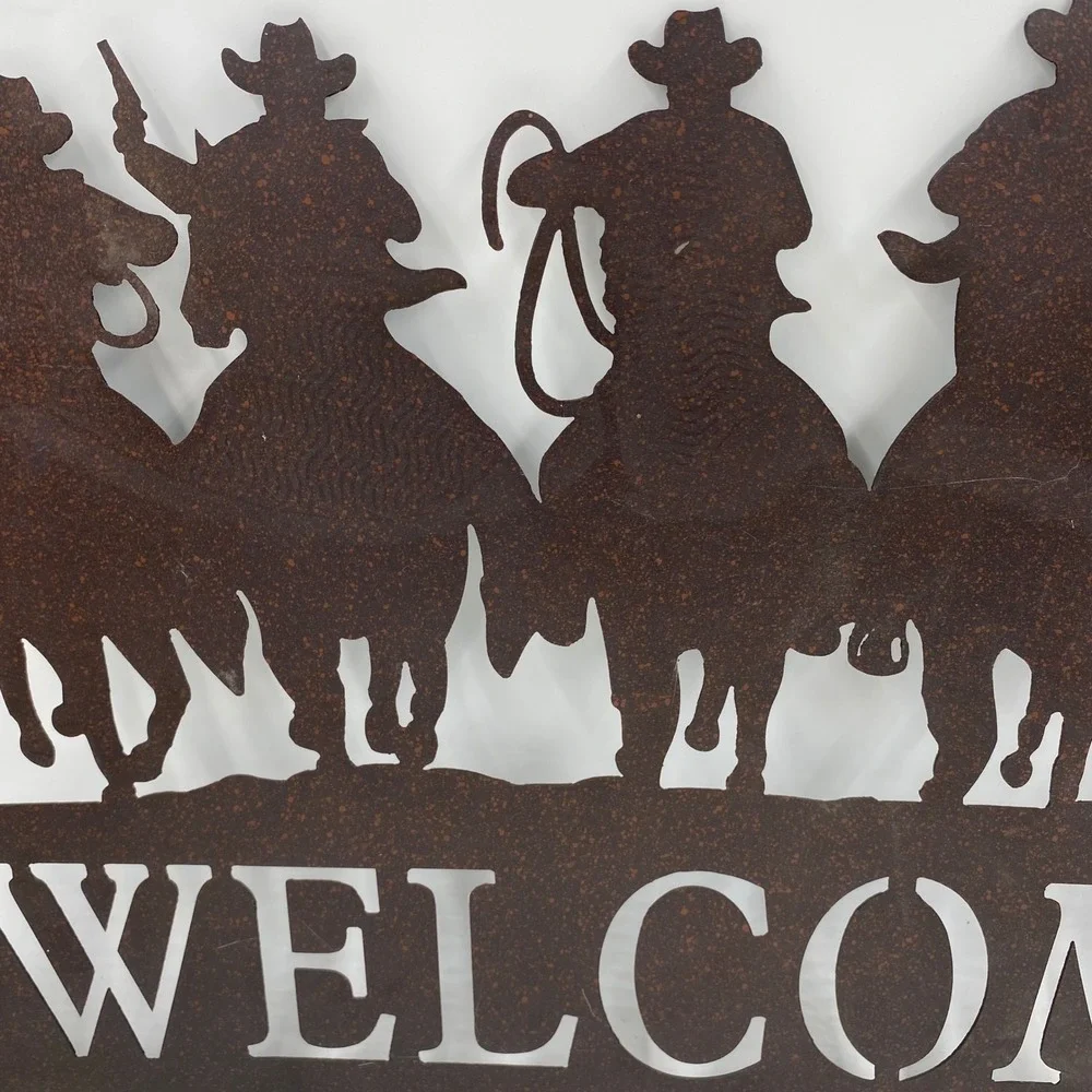 Large Metal Cowboy Welcome Sign Rust Brown Western Wall Art Ranch Rodeo Horse